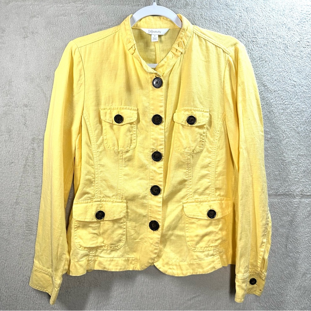 Relativity 100% Linen Jacket‎ Long Sleeve Button Front Butter Yellow Women’s M